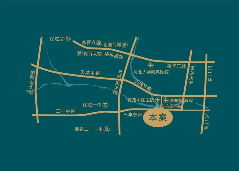 项目位于保定市南市区三丰东路568号, 城市干道三丰路,仅与府河公园
